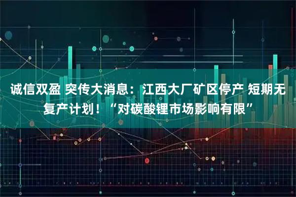 诚信双盈 突传大消息：江西大厂矿区停产 短期无复产计划！“对碳酸锂市场影响有限”